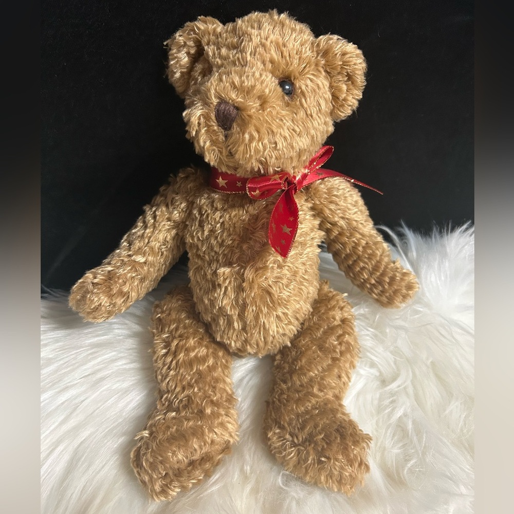 Saks Classic Brown Teddy Bear with Red Ribbon